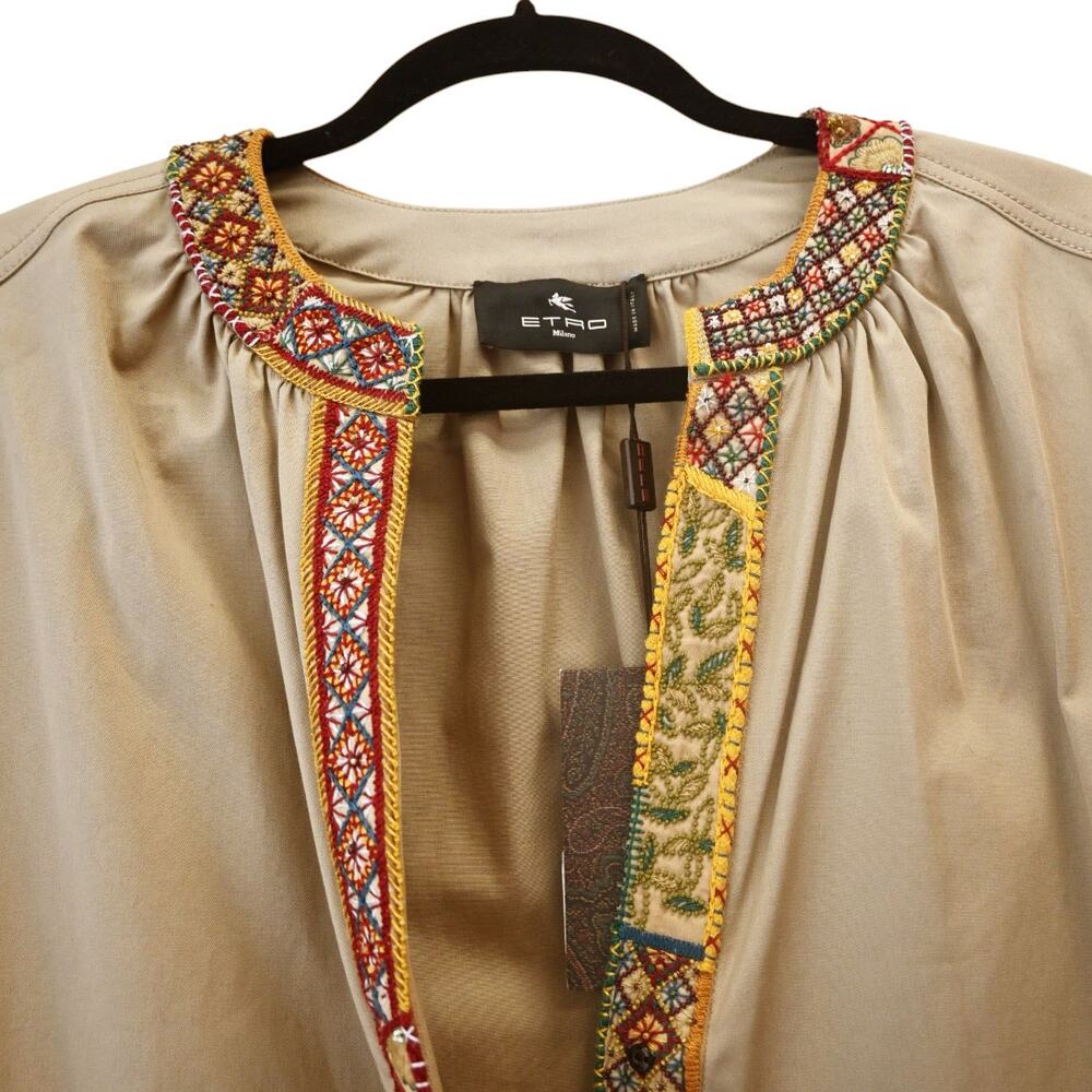 Etro Milano Embroidered Neck Tan Cotton Blend Tunic Dress Size 42 Approx US 6 - Picture 7 of 13